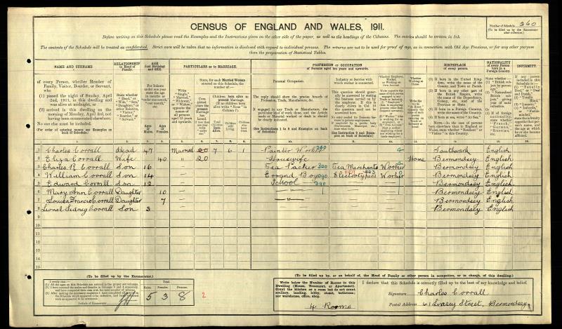 eliza henrietta corrall (renwick) 1911 census